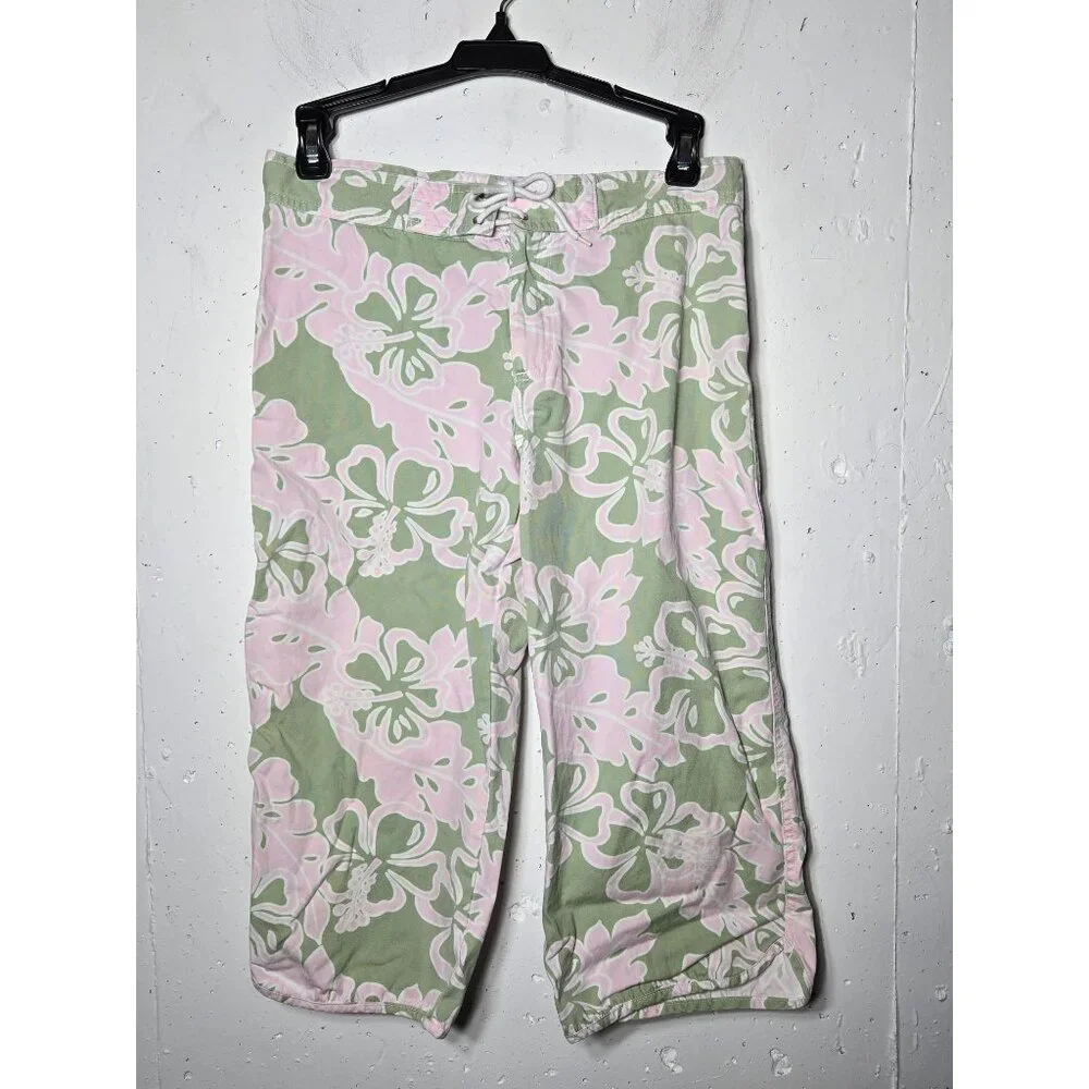 Y2K 2004 Old‎ Navy Girls Floral Hawaiian Print Capri Pants 16 Tropical Summer